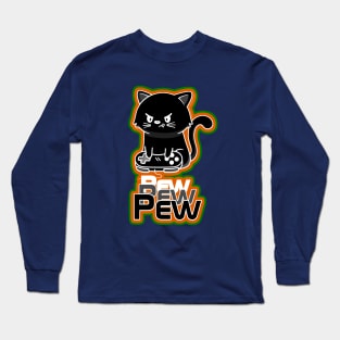 Black Cat Gamer pew pew pew Long Sleeve T-Shirt